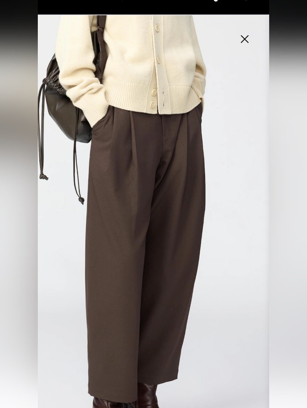 Uniqlo Wide Leg Barrel Pants Dark Tan Athleisure Pleated XXL